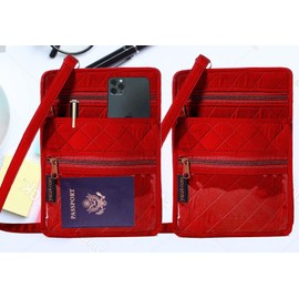 Yazzii Accessory & ID Pouch - ID Badge Holder with Detachable Lanyard - Credit Cards & Cash Pouch - Zip ID Case Wallet for Passport, Smartphones, & Business Cards Red
