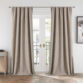CUCRAF 100% Blackout Back Tab and Rod Pocket Curtains 120 Inch Length 2 Panels Set, Natural Linen Curtain for Living Room Bedroom, Room Darkening Window Drapes Thermal Insulated, (52x120 inch, Linen)