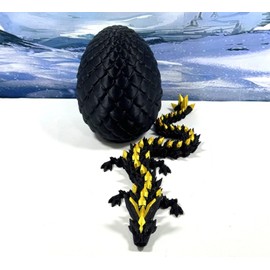 3D Printed Dragon with Dragon Egg, 12" Articulated Black and Gold Crystal Dragon, Home Decor Executive Desk Toys,Fidget Toys for Autism- ADHD D065