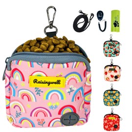 Raisingwell Dog Treat Pouch for Pet Walking and Training with Clicker Poop Bags Small Fanny Zipper Pack Holder for Puppy Snack Dispenser Kit for Leash and Outdoor Use (Rainbow)