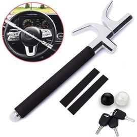VaygWay Universal Anti-Theft Car Steering Wheel Lock with Emergency Window Breaker & 3 Keys, Durable Steel Body, Adjustable Length Clamp, Easy to Use