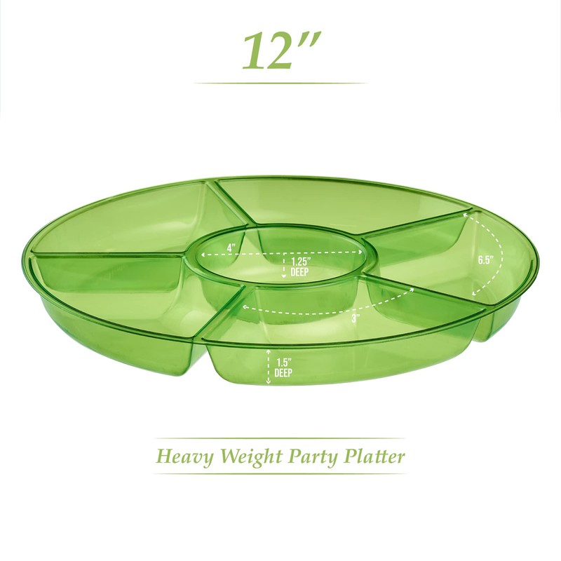Plasticpro 6 Sectional Round Plastic Serving Tray/Platter (2, Green)
