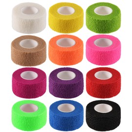 BBTO 12 Pack 1'' x 5 Yards Self Adhesive Bandage Wrap, Elastic Breathable Self Adherent Wrap for Sports, Toe, Wrist, Ankle, Swelling Wraps, 12 Colors
