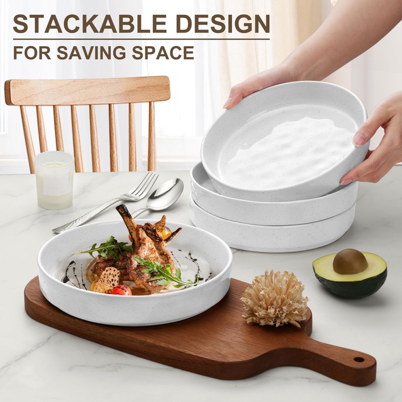Herogo Pasta Bowls Set of 4, 34oz Stoneware Large Wide