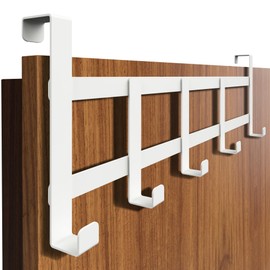 4happy Door Coat Rack for Hanging in White - Powerful Door Hooks, Space-Saving Clothes Hooks Door, Sturdy Door Hook Rail, Universal Hooks for Hanging