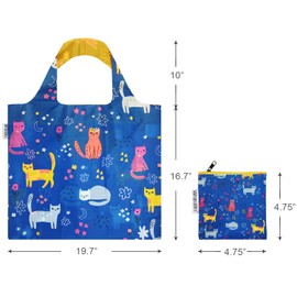 Wrapables Foldable, Lightweight, Durable Reusable Shopping Tote Bag, Oeko-TEX Certified, Large, Cute Kitties