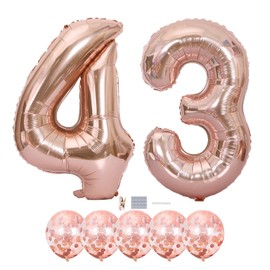 Rose Gold 43 Birthday Decorations - 40 Inch Number 43 Foil Balloons Latex Confetti Balloons for 43th Birthday Party Decoration Wedding Anniversary Photos Props Supplies