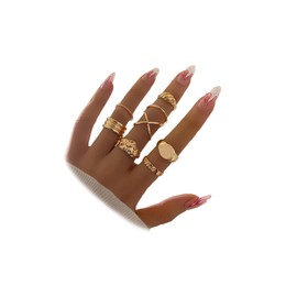 OAOSIOH 14K Gold Chunky Vintage Stack Rings Set Vintage Thick Textured Stackable Knuckle Ring Pack for Women Joint Hip Hop Finger Midi Rings Jewelry Gifts (Gold)