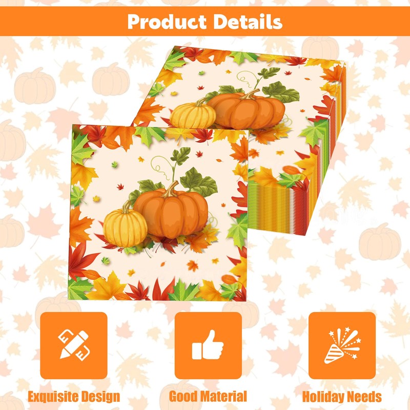 JazSwirl Fall Napkins, Paper Autumn Thanksgiving Pumpkin Napkins Disposable, Fall