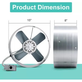 Unbranded 15 Inch Exhaust Fan, 1600CFM Gable Vent Attic Fan with Adjustable Thermostat New