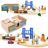 ORBRIUM 52 Pcs Deluxe Wooden Train Set with Wooden Storage