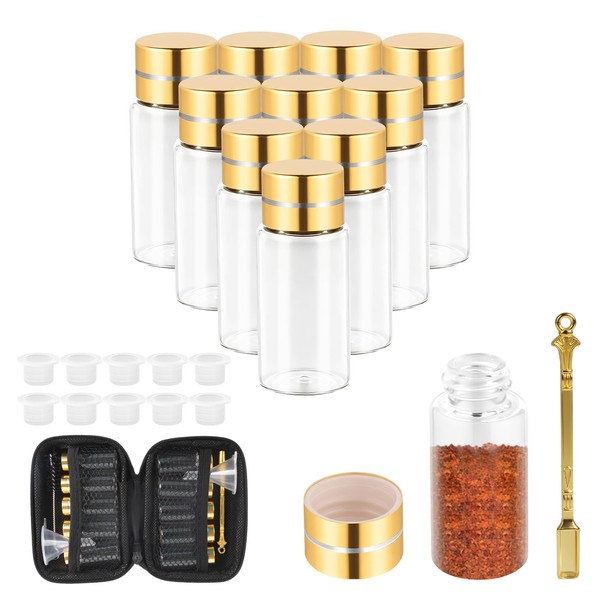 Kinggeer 10 transparent glass bottles with golden nuts, 5ml small