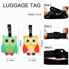 Cute Owl Luggage Tags Set of 2 Anime Travel Bag ID Labels Silicone Suitcase Name Card Holders for Kids Adults Backpack and Baggage Accessories