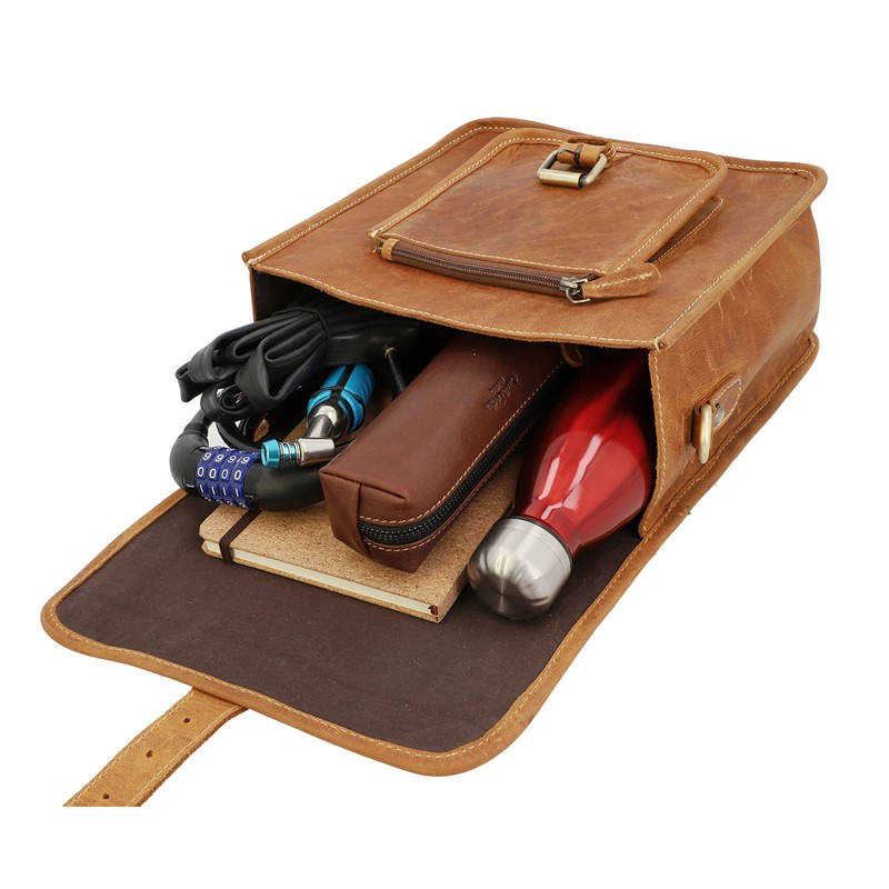 Gusti Jens V Leather Handlebar Bag with Plate Pannier Rack