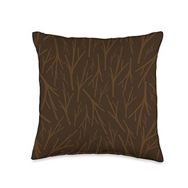 Branches Pattern in Brown on Black AEY427 Throw Pillow