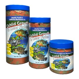 Aquatic Foods Inc. Cichlid Green Growth & Red Color Enhancing Flakes for Cichlids, Central & South American Cichlids, 4-Type Wafer Mix & 12-Type Pellet Mix Included...7.0oz Canister