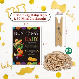 Don't Say Baby Game for Baby Shower, 50 Wooden Clothespins and one Sign, Fiesta Taco Theme, Pins for Baby Shower Decorations, Gender Reveal Games, Baby Shower Supplies-BB17