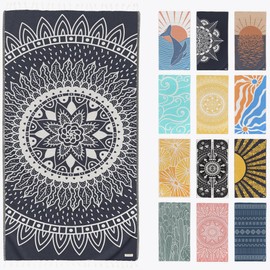 FESHKA Sand Free Turkish Beach Towel (37 x 67) Quick Dry Bath Towel, Oversized Beach Blanket, Lightweight for Travel - Made with 100% Organic Turkish Cotton - Sunflower (Navy)