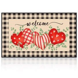 DECYOOL Valentines Day Door Mat, 17 x 29 Inch Welcome Love Heart Valentines Day Rug Washable Non Slip Valentine's Day Floor Mat Entrance Bathroom Rug for Outdoor Home Front Door Decor