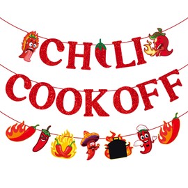 Chili Cook Off Decorations Set, Glitter Chili Cook Off Banner Garland - NO-DIY Party Decorations for Chili Contest Tasting, Indoor/Outdoor Celebrations, Office Decor