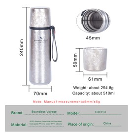 Boundless Voyage Titanium Vacuum Insulated Water Bottle Double Wall Vacuum Cup Outdoor Vacuum Flask, Keeps Hot or Cold (17.2fl oz/510ml) Ti3011D