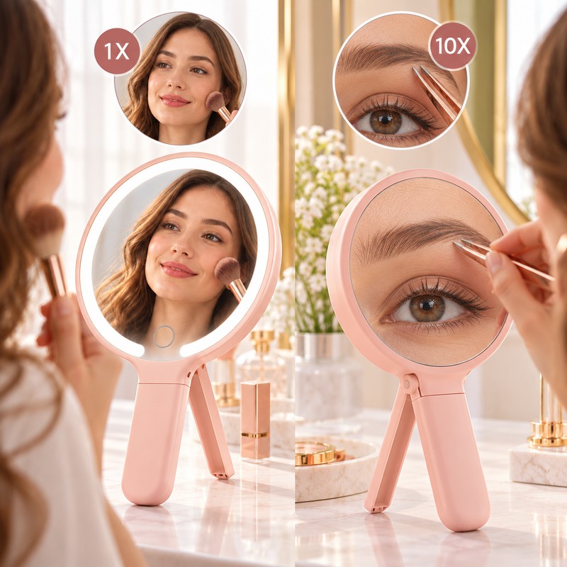 LED Makeup Mirror with Magnification – Rechargeable Lighted Vanity Mirror