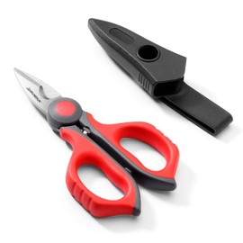 JARVISTAR Electrician's Scissors, Universal Cable Scissors, 6 Inch Multifunctional Scissors with Belt Clip and Soft Rubber Handle, Stainless Steel Scissors, 15.3 cm (Black/Red)
