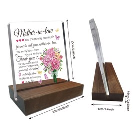 INFUNLY Mother in Law Keepsake Acrylic Desk Plaque Sign Thank You Clear Acrylic Desktop Display Board Inspirational Desk Decor with Wood Stand Meaningful Mother's Day Birthday Gift
