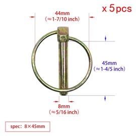 Heavy Duty Lynch Pin Shaft Locking PinFastener with Spring-Loaded for Farm Tractors Trailers Trucks Mowers Trolleys and Carriages(8x45mm(5pcs))