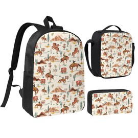 Western School Backpack Kids Girls Boys Teens 3PCS Bookbag with Lunch Box Pencil case Set Lightweight Bag