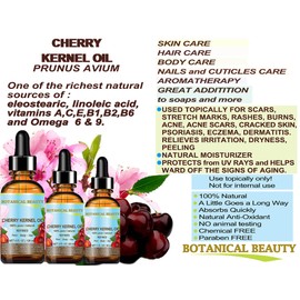 Italian CHERRY KERNEL OIL Pure Natural Refined Undiluted Cold Pressed Carrier Oil for Face, Skin, Body, Feet, Hair, Massage, Nails. 4 Fl. oz - 120 ml. by Botanical Beauty