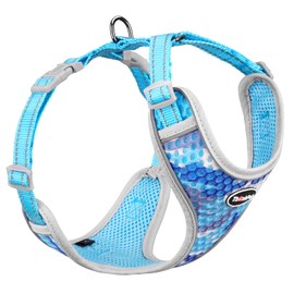 ThinkPet Reflective Breathable Soft Air Mesh No Pull Puppy Choke Free Over Head Vest Harness for Puppy Small Medium Dogs and Cats Blue L