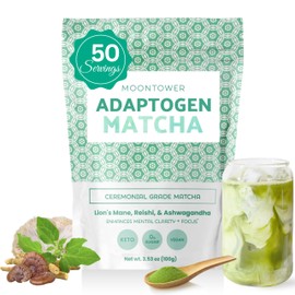 Organic Mushroom Matcha Powder - Ceremonial Grade Green Tea with Lion's Mane, Reishi & Ashwagandha Mushrooms, Superfood Latte Mix for Focus & Immune Support, by Moontower Matcha (50 Servings)