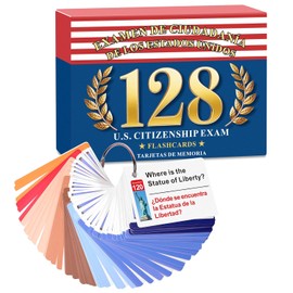 US Citizenship Flash Cards 2026 - Complete 128 USCIS Civics Questions and Answers Study Guide, Bilingual English & Spanish Set with Metal Ring - Tarjetas de Ciudadanía 2026 para Naturalización