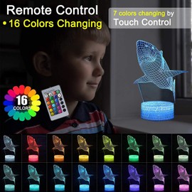 TEUVO 3D Shark Night Light for Boys, Dimmable LED Shark Lamp with Remote Control for Kids Room and Bedroom, Holiday, Birthday Gifts for Boys, 16 Colors Changing