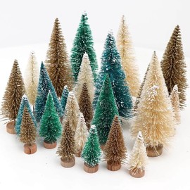 Mini Christmas Tree 22 Pcs 4 Color Mini Artificial Snow Frost Trees Green Sisal Trees Plastic Winter Ornaments Tabletop Model Trees for Holiday Decorations Home Office Bar Dining