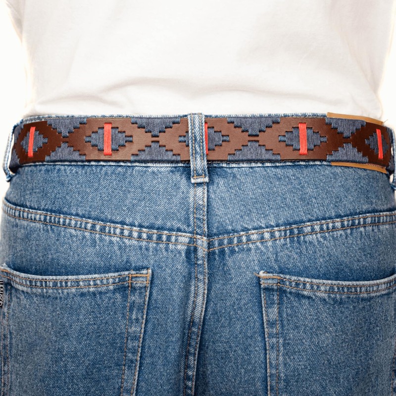 GauchoLife Polo Belt Cinturón de piel cosido a mano, Azul