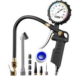 Tire Inflator with Pressure Gauge – Large Glow Dial, Swivel Air Chuck with Gauge and Air Compressor Accessories – 100 PSI