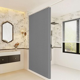 Haoyunll Waterproof Anti-Mould Folding Fabric Shower Curtain for Walk-in Showers, Washable Magnetic Shower Curtains with Hooks, 220 g/m², Grey, 80 x 180 cm