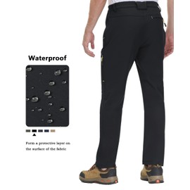 TACVASEN Men's Sonw Pants Waterproof Windproof Thermal Fleece Lined Skiing Hiking Pants Winter Work Mens Black Tactical Soft Shell Insulated Pants