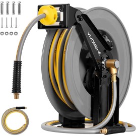Retractable Air Hose Reel Double Arm 50 FT x 3/8 IN Heavy Duty Steel Max 300PS