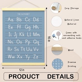 BONETAT Numbers alphabet poster for Nursery Toddlers,Correct Letter Formation on Line Paper, Play Room Wall Decor,ABC Wall Chart,Preschool Homeschool Decor Kids Wall Decor,Wooden Alphabet Banner-A07