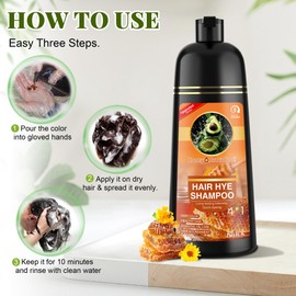 ZENITHGLO Black Hair Dye Shampoo 3 in 1 for Women & Men 100% Gray Hair Coverage - Herbal Ingredients Natural Plant Hair Color - Hair Dye in Minutes 17.6 Fl Oz