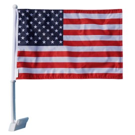 Hot Rides Premium Durable Double Sided Three Layers Heavy Duty Sleeve Car Flag 12“ x18” With Flag Pole Window Clip Mount For Most Vehicle Window (USA + Pirate Skull)