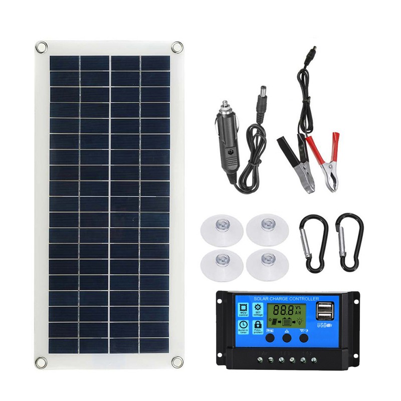Portable 20W Solar Flexible Panel Kit 12V Switch USB Charging