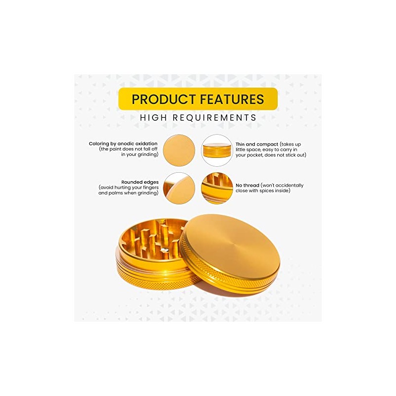 Molinillo compacto de especias de 5,6 cm, color dorado