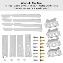 Pack of 4 Universal Integrated Fridge Door Sliders Mounting including 16 Pcs Screws for Easy Installation - Universal Integrated Fridge Door Slider Kit with Brackets, Screw and Clips