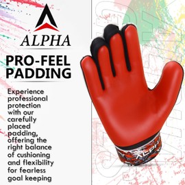 AlphaSports Soccer goalie gloves for kids Boys, Youth and Adult Football Goalkeeper Gloves with 4mm Latex Palm and Double Wrist Protection (Red, Size 6 suitable for 13 to 15 years old)