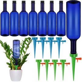 SiliFine 16 Pack Plant Watering Devices with 8 Self Watering Spikes and 8 Pcs 26 oz Plastic Bottles Plant Waterer Devices with Adjustable Control Valve Switch Outdoor Plant