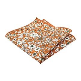 DB Dickie Bow Luxury Cotton Pocket Square (Orange Floral) - suitable for formalwear, office, weddings, parties, grooms & groomsmen outfits